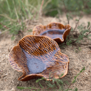 Ręcznie wykonana ceramiczna miseczka w kształcie liścia ginko, w kolorze brązowym, idealna jako ozdoba