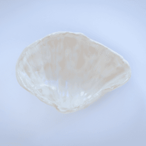 Ręcznie wykonana ceramiczna podstawka w kształcie muszelki, w kolorze białym, idealna na biżuterie