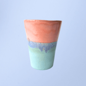 Ręcznie wykonany ceramiczny kubek, w pastelowym kolorze różu i błękitu, idealny do kawy, herbaty